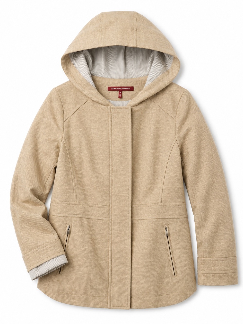 Comptoir des Cotonniers Hooded Cotton Jacket Beige Small French Parisian